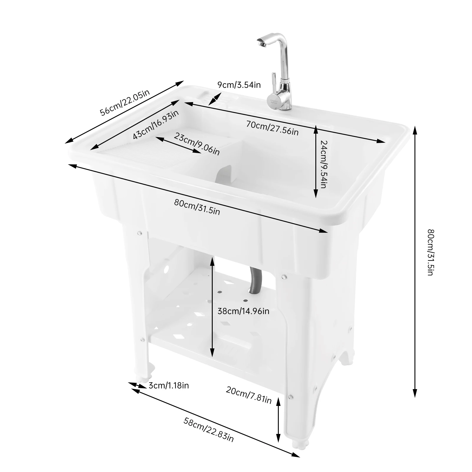Bymaocar Laundry Sink Plastic Utility Sink Freestanding Wash Tub with Washboard White for Laundry Room Garage Bathroom