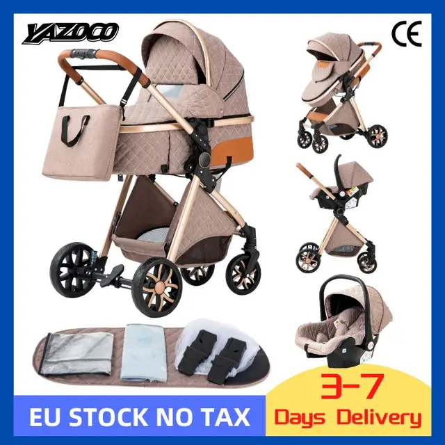 Poussette de bébé luxueuse 3 en 1, landau de voyage Portable, pliable, paysage haut, cadre en aluminium, voiture pour nouveau-né 1