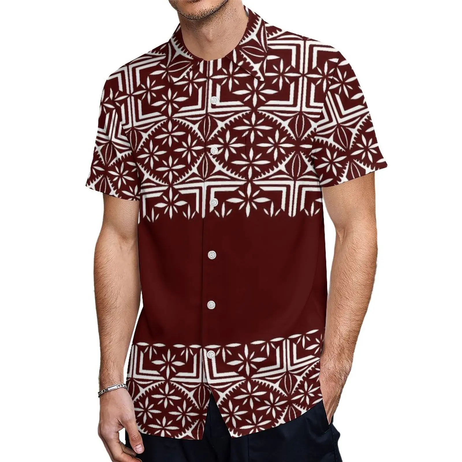 Description Picture 3 of itemFactory Custom Samoan Clothes Brand Design Chic Super Cheap Samoan Tribal Aloha Shirts Free Shipping Button Shirt For Male