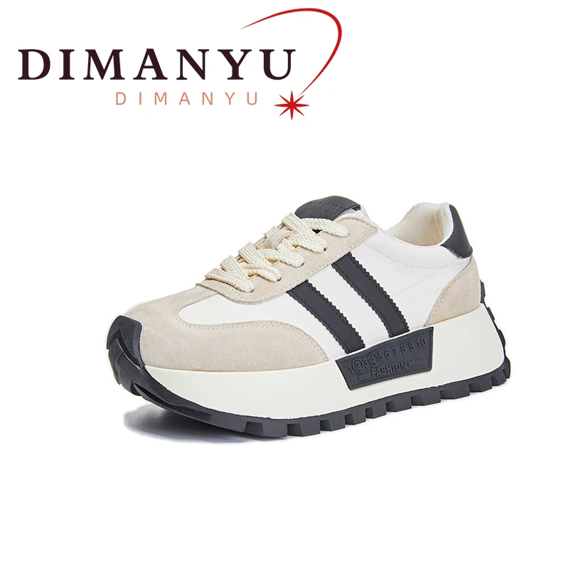 DIMANYU Gump Shoes Women's Fashion 2024 Spring New Real Leather Lace Women's Sneakers Thick Sole Women's Casual Shoes