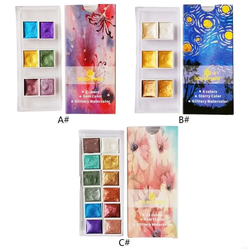 J60A Solid Paints Metallic Watercolor Pigment 6/12 Colors for Coloring Paint