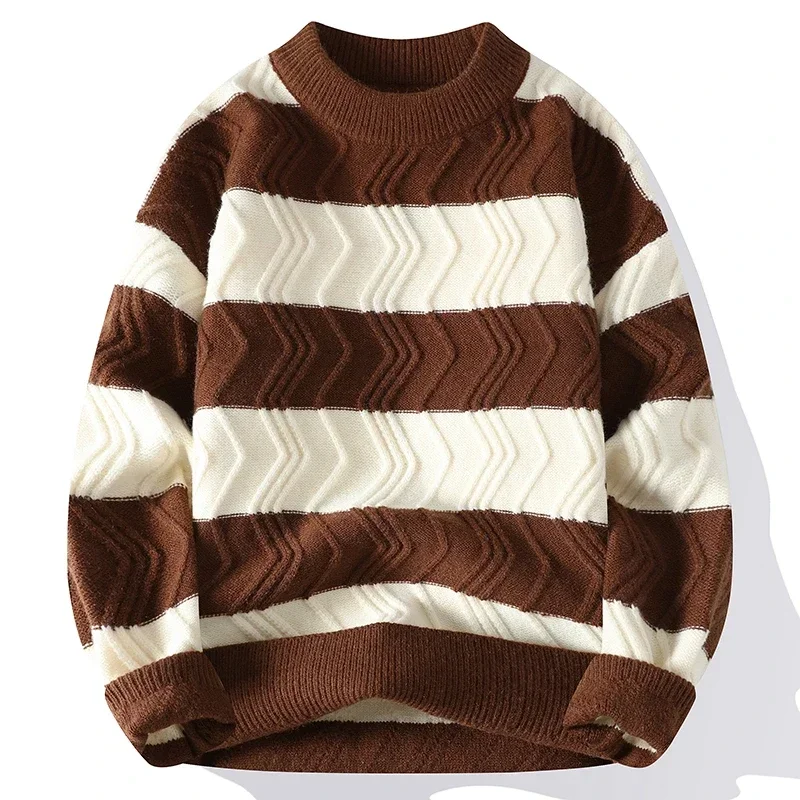 2024 Nuevo Otoño Invierno Calidad Superior Lujo Rayas Navidad Suéteres Moda Coreana Suéteres Para Hombre Suéter Grueso Y Suelto Para Hombre