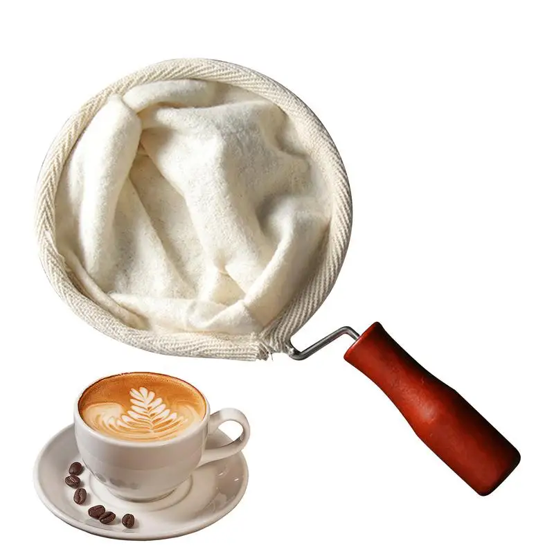 

Cloth Coffee Filter Reusable Coffee Filter Strainer with Steel Ring hand-brewed coffee filter bag Wooden Handle Coffee Sock