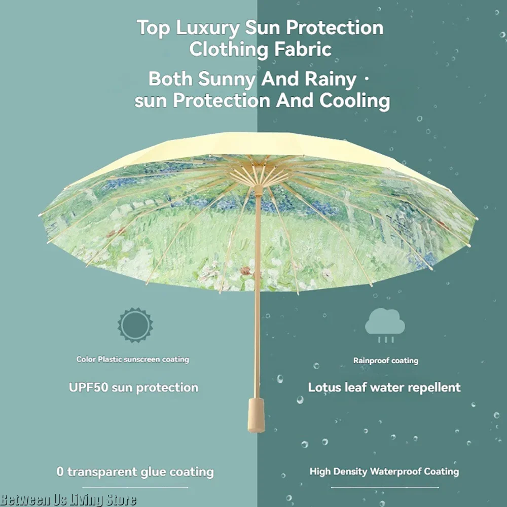 Stylish UPF50+ Floral Sun Umbrella with All-Weather UV Protection and Portable Folding Jacquard Cover