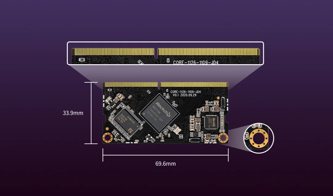 Core-1126-JD4 NPU 2.0Tops Rockchip RV1126 يدمج NEON وFPU RISC-V MCU 1GB / 2يدعم GB DDR4 نظام التشغيل Buildroot QT 11 S3580dd58fdd54e96843b43d15a5359e9f