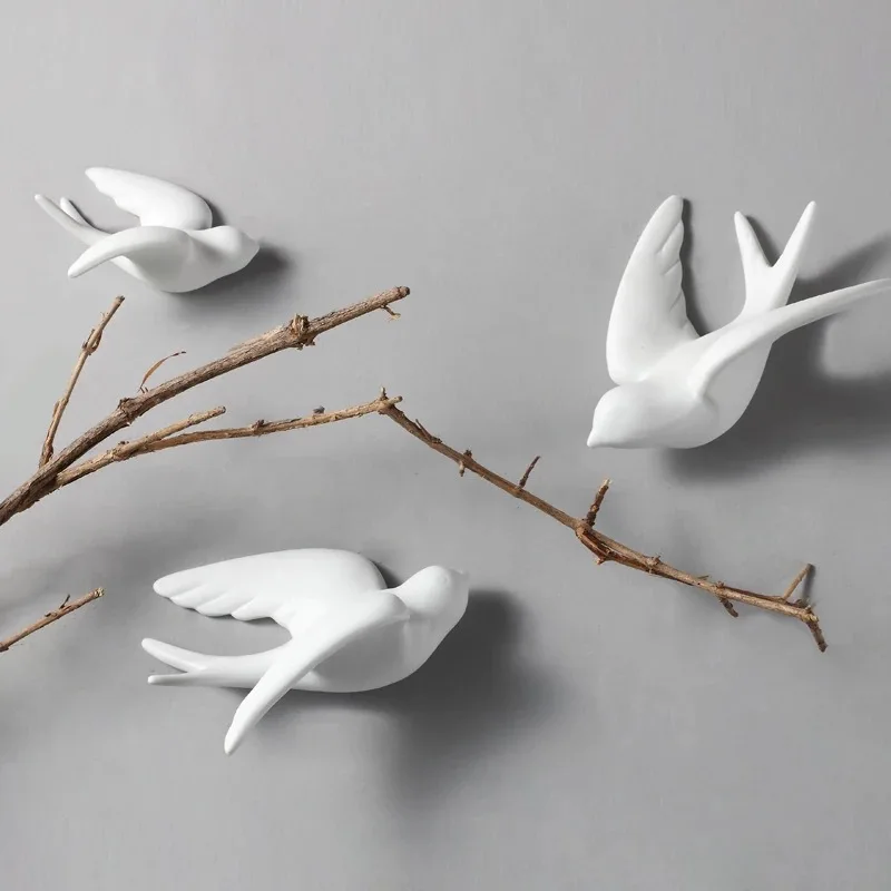 3DCeramicBirdsWallHangingHomeDecorationsCraftsOrnamentsDIY