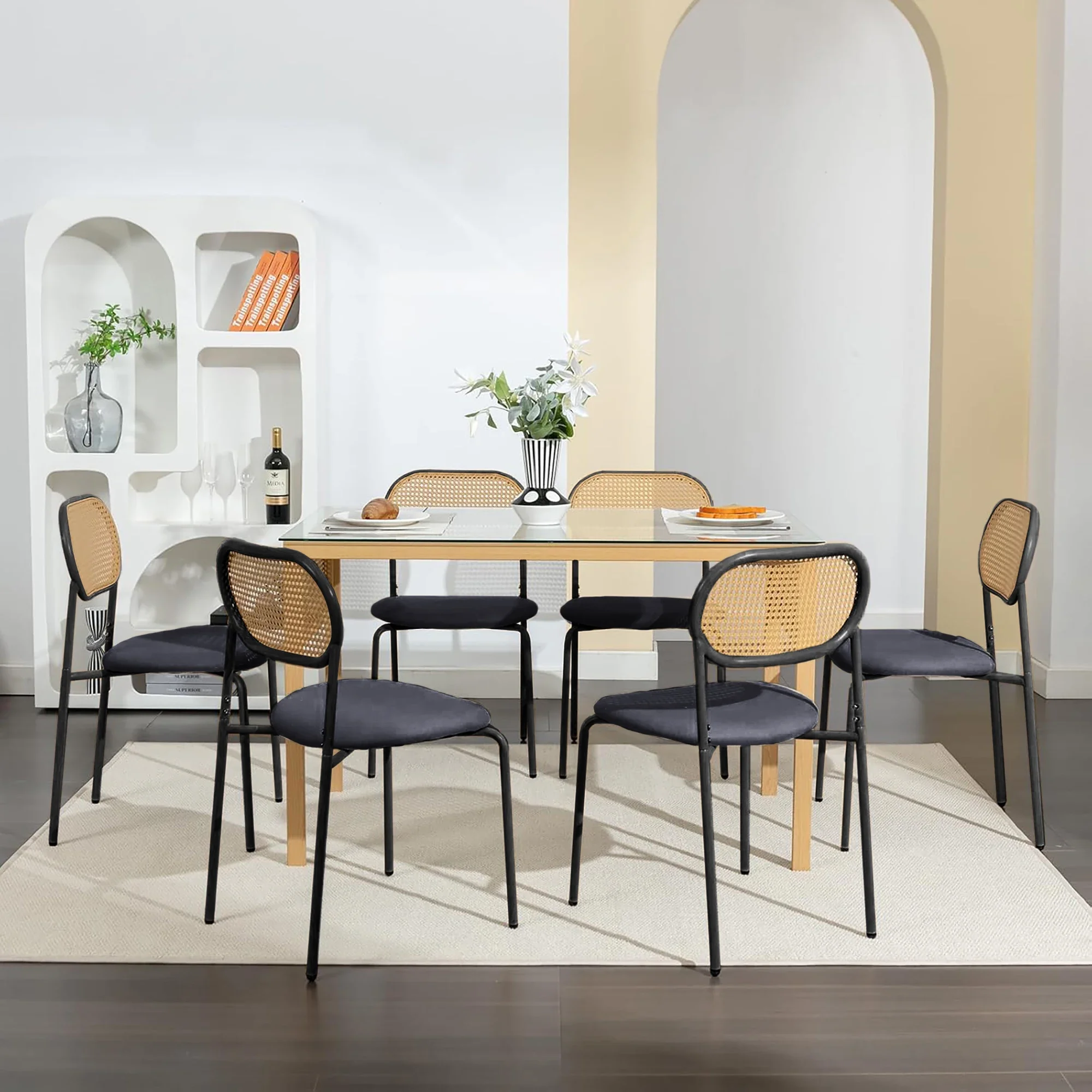 Comanlai PE Imitat-Rattan Esszimmerstühle, 2 Stück PU-Polsterstühle mit Metallbeinen, Esszimmermöbel – Detail 11