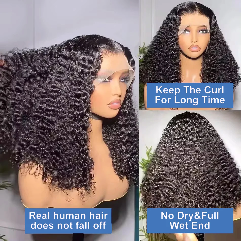 250 Density 13x4 Short Bob Wig Human Hair Transparent Lace Front Bob Wigs Human Hair Deep Wave Curly Pre Plucked for Women