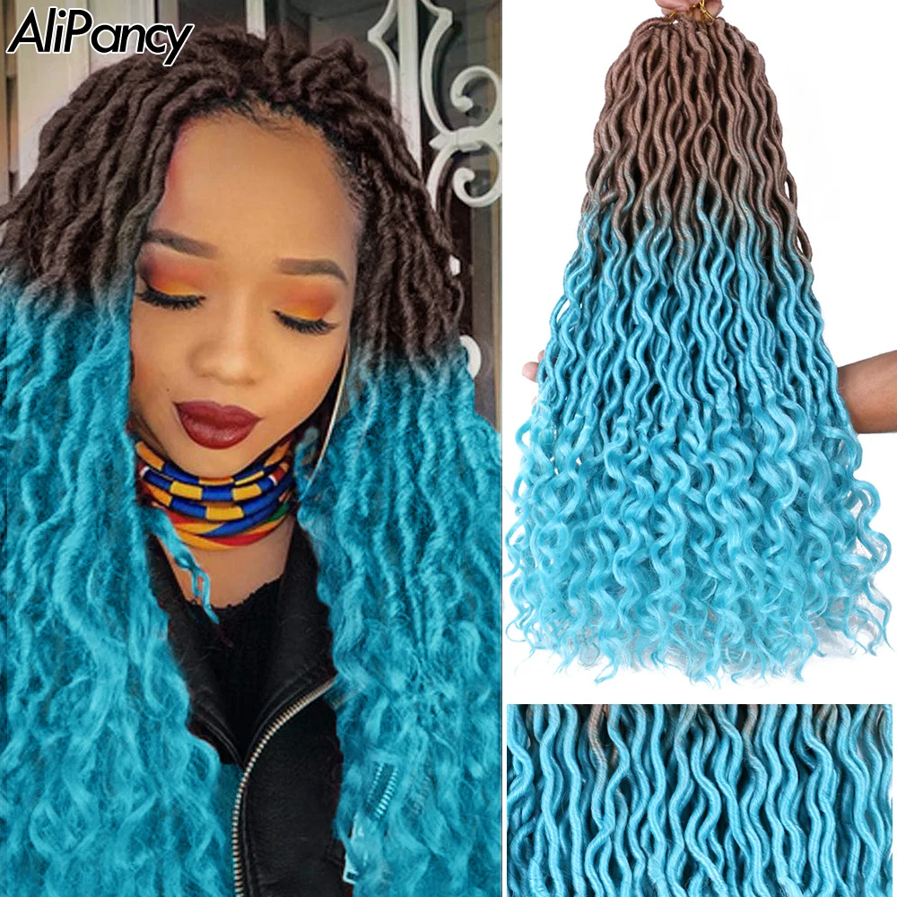 20inch Synthetic Flow Locs Crochet Hair With Curly Wavy Hair Goddess Faux Locs Ombre Braiding Hair Extension For Women Dreadlocs