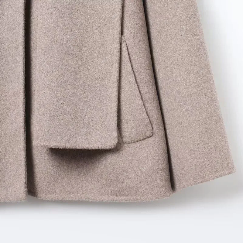 Women's Spring Winter Scarf Collar Jacket Warm Long Sleeve Blended Coat Loose Elegant New Outerwear Fashion High Street Coats ﻿