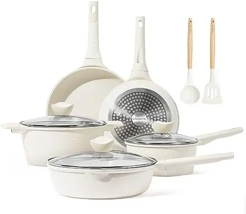 

Pcs Nonstick Cookware Sets, Pots and Pans Sets Kitchen, Cooking Pots White Induction Non Stick Set w/Frying Pans & Saucepans