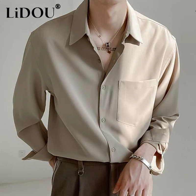 Spring Autumn Trendy Fashion High-end Male Blouse Long