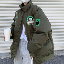 Gidyq Women Streetwear Parkas Winter Fashion Embroidered Loose Puffer Coats Casual Korean All Match Female Puffy Jacket New