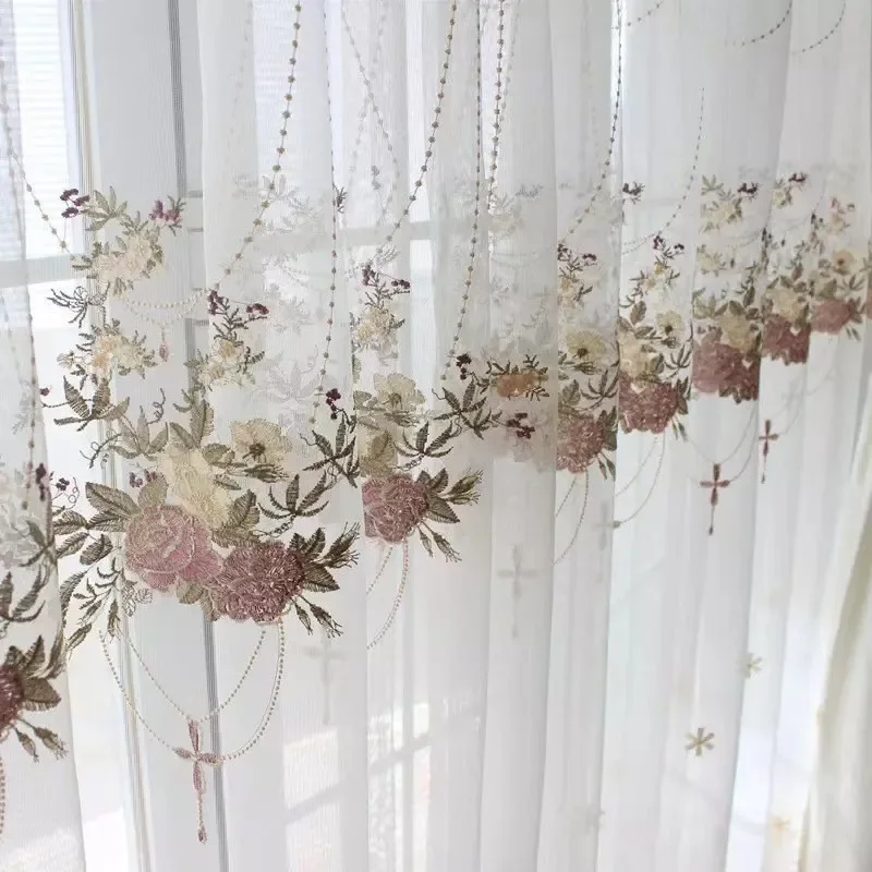 Luxury Curtains Sheer For Living Room Lace Blue Embroidered Pink-purple Romantic Princess Window Screen Kitchen Tulle Drapes 2