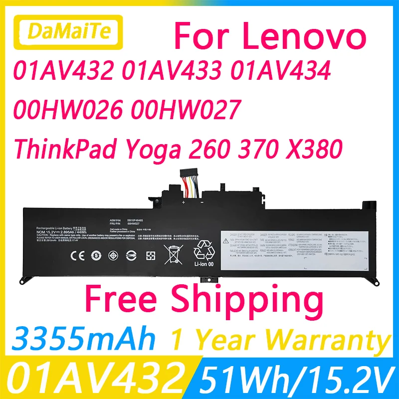 01AV434 Laptop Battery For Lenovo ThinkPad Yoga 260 370 X380 00HW026 01AV432 01AV433 01AV434 00HW026 00HW027 SB10K97591 K97590