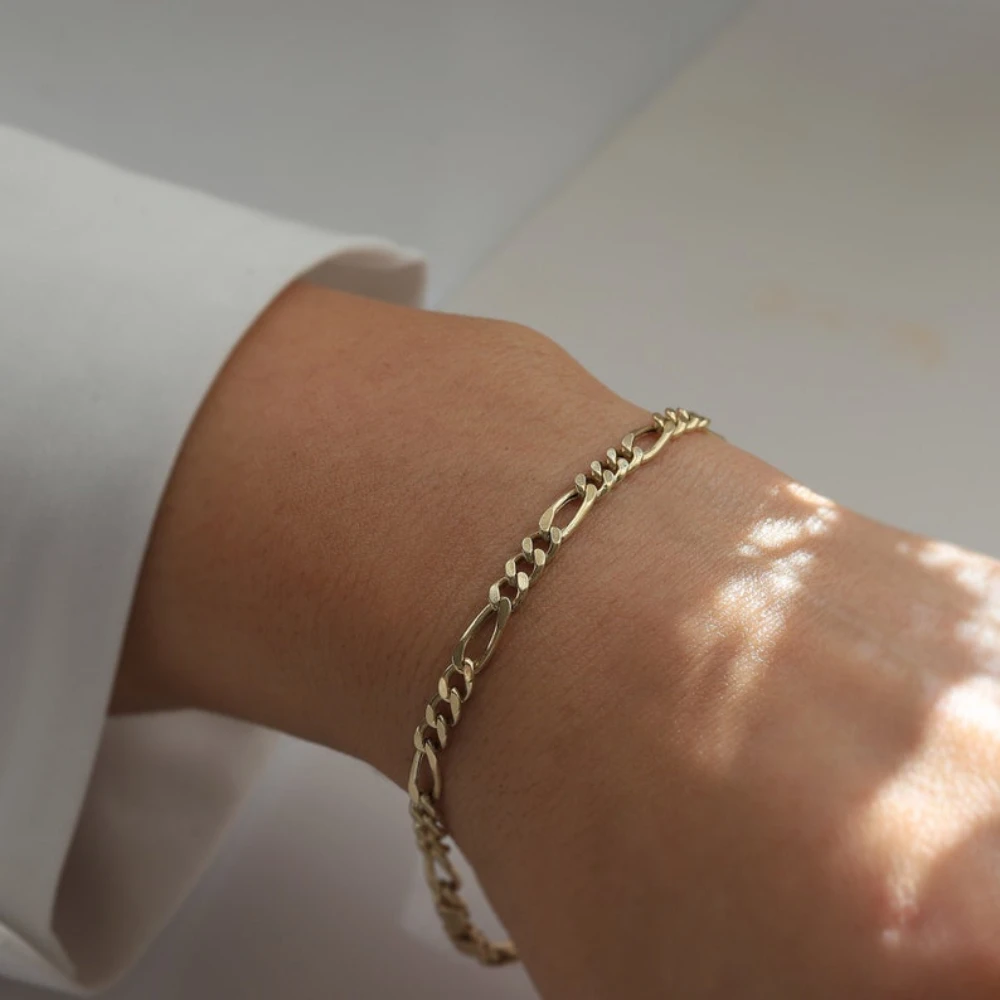 Bracelet Figaro En Acier Inoxydable Plaqué Or - 4mm, 20 Cm Réglable - Homme/Femme - Neuf