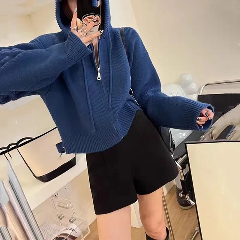 

Sweater Cardigan Women Spring New Solid Vintage All-Match Elegant Zipper Loose Daily Soft Sweet Simple Casual Knitwear Chic Teen