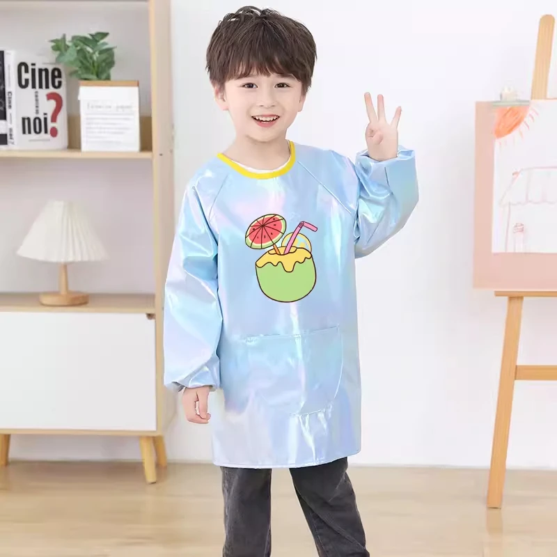 Children's Laser Painting Waterproof Long Sleeved Cover Smock Kindergarten Art Painting Baby Eating Bib Kids Apron