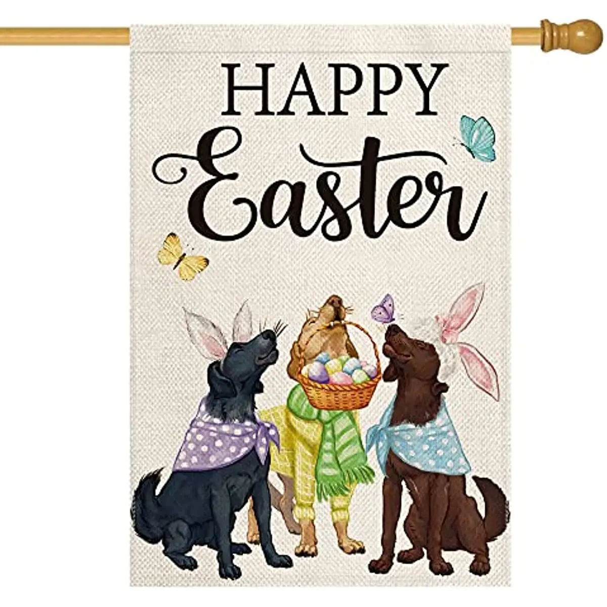 

New Happy Easter Bunny Dog House Flag Double Sided Outside, Easter Holiday Yard Outdoor Flag