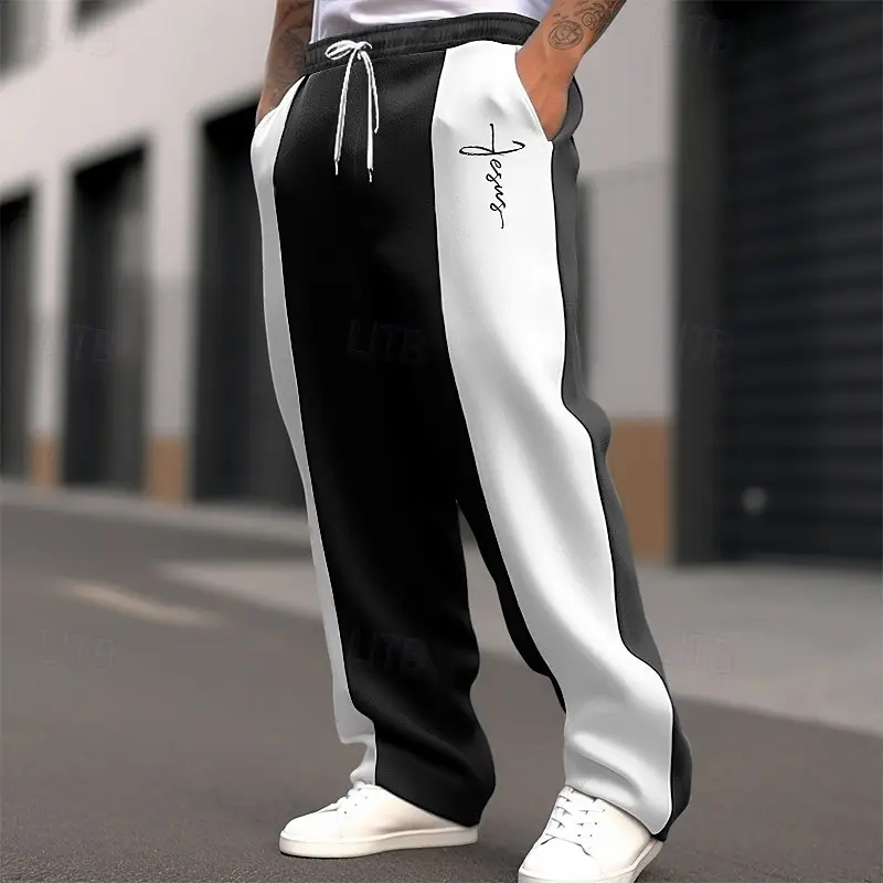 Calças casuais masculinas calças de moletom perna reta moletom bolso cordão cintura elástica cor bloco cruz conforto calças