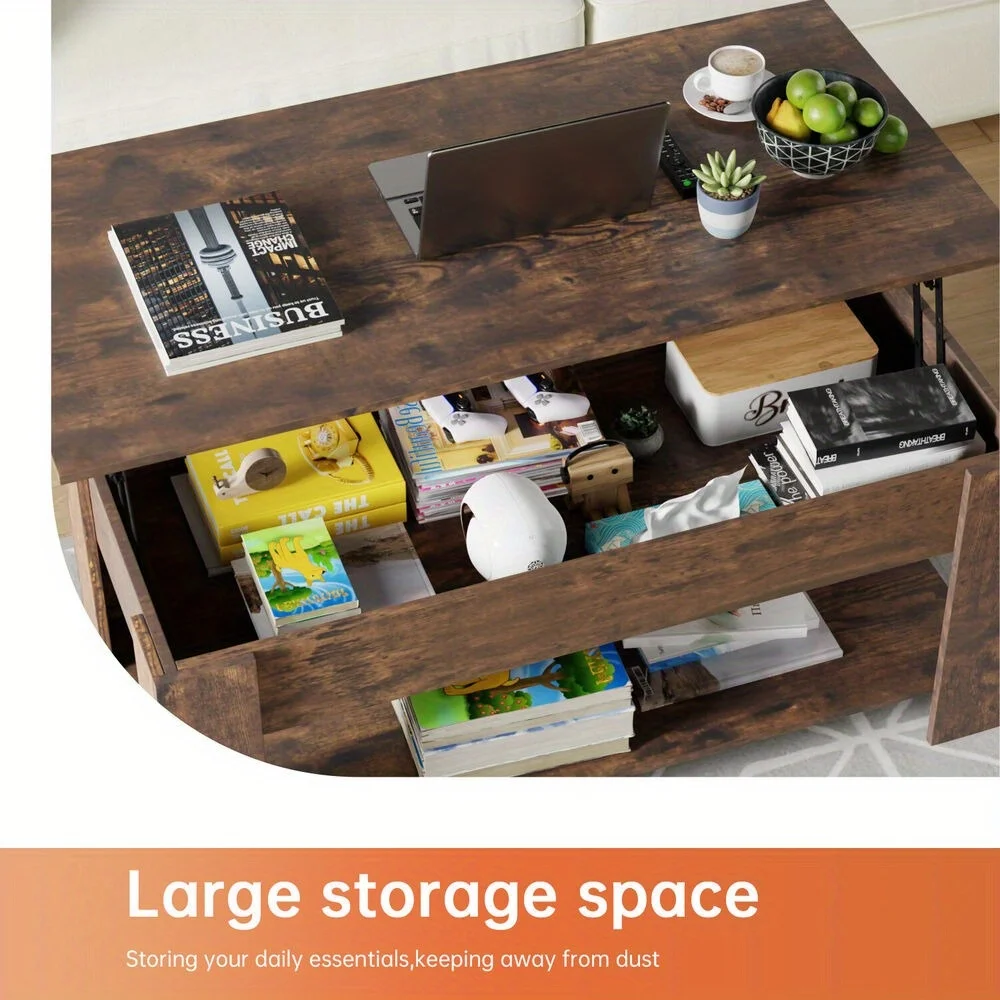 Elevating coffee table with hidden compartment and storage shelf 3