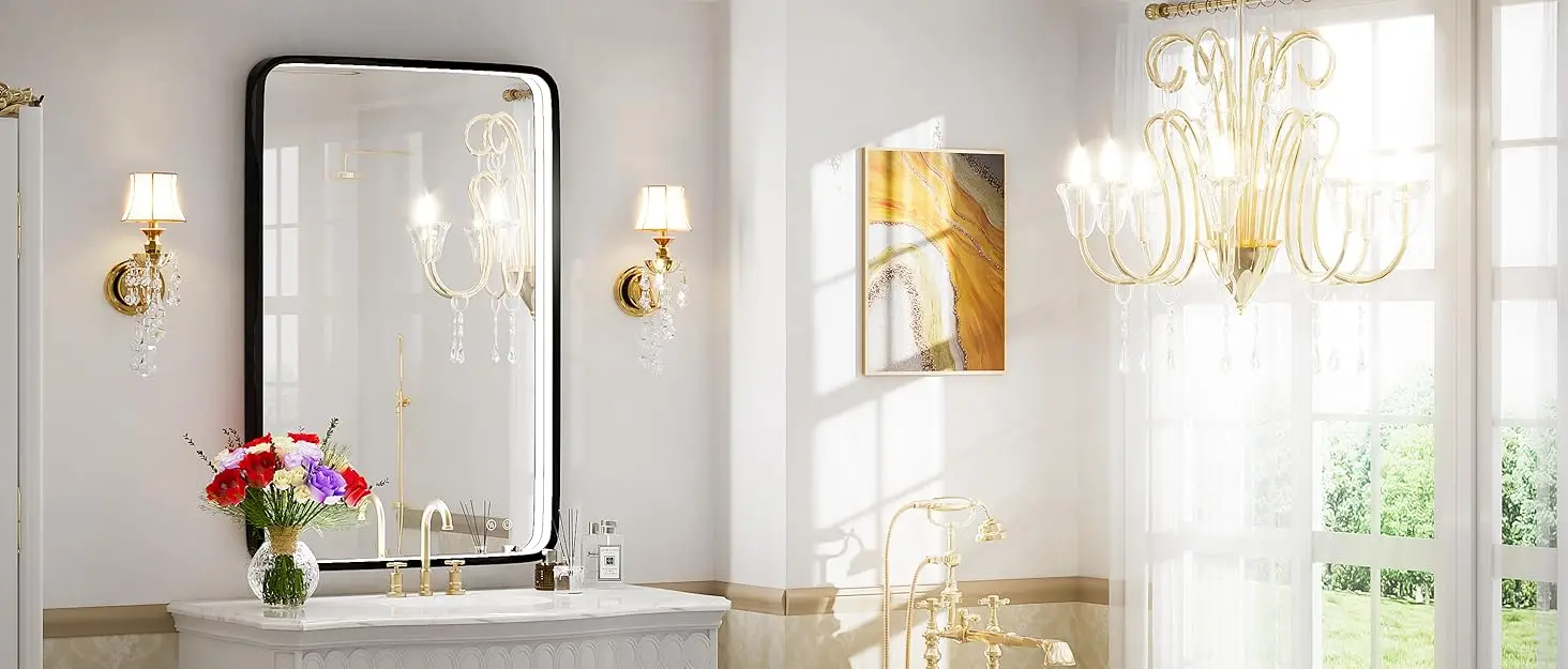Description Picture 2 of item24x36 Inch LED Bathroom Vanity Mirror with lights,Wall Mounted Lighted Mirrors with Non-Rusting Gold Metal Frame