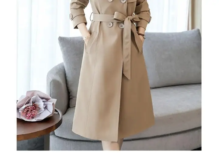 2022 New Spring Autumn Women Trench Coat Slim Trench Coat Women's Mid-length Khaki Windbreaker Plus Size 3XL Temperament Coat Parkas