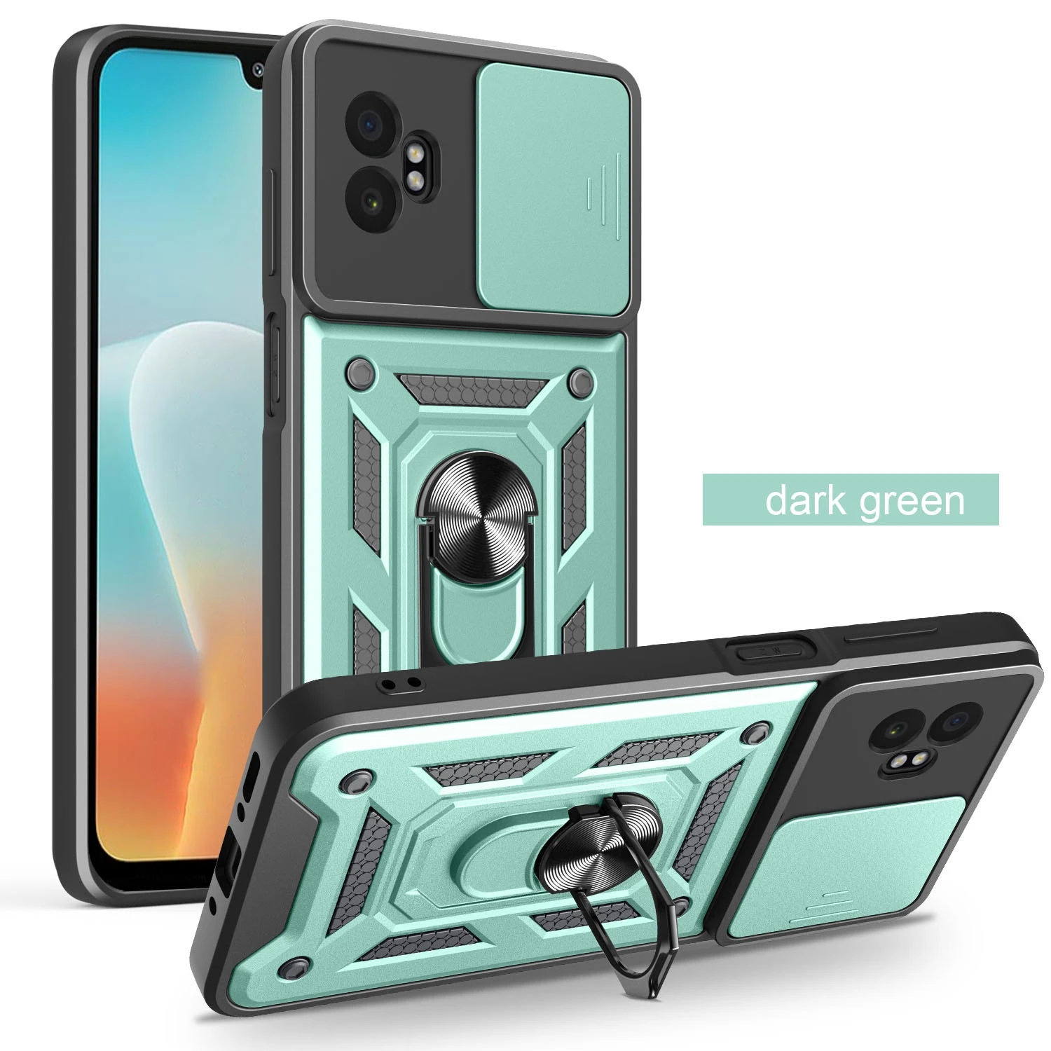 Enhanced Armor Kickstand Case with Lens Protection and Magnetic Ring Holder