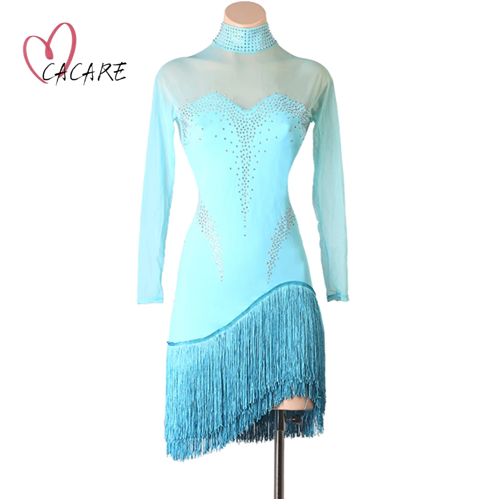 

Sexy Latin Dance Dress Women Dance Competition Dancing Dresses Fringe Girls Salsa Customize D1226 Tassels Hem CACARE