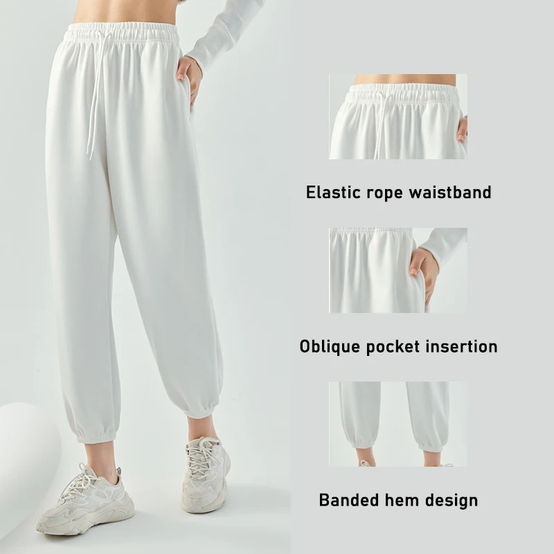 Crubera Dropped Stylish Air Layer Leggings Yoga Pants Women Casual Diagonal Pocket Drawstring Loose Quick Drying Sports Pants