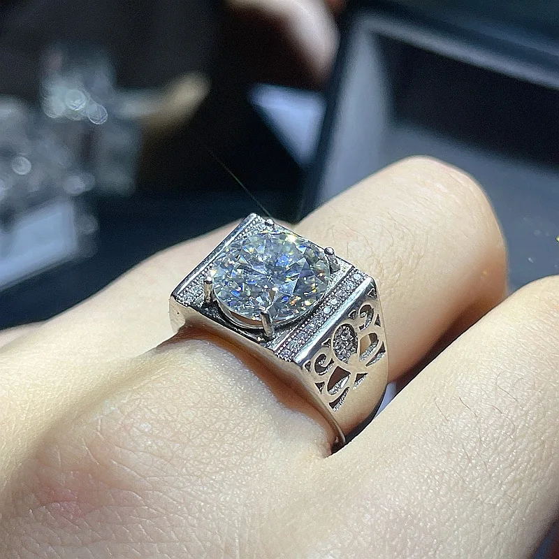 

MeiBaPJ 5 Carats 11mm Big Moissanite Gemstone Diamond Ring for Men 925 Sterling Silver Fine Wedding Jewelry