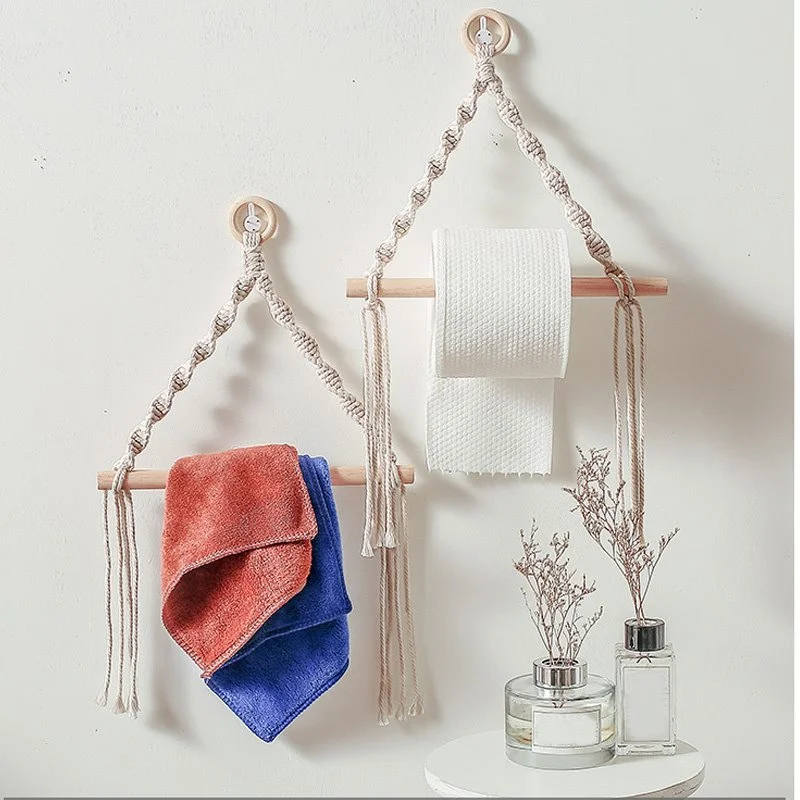 Toilet Paper Holder Toilet Paper Rack Toilet Roll Holder 1Pc Vintage Bohemian Hand-woven Towel Hanging Rope Tapestry