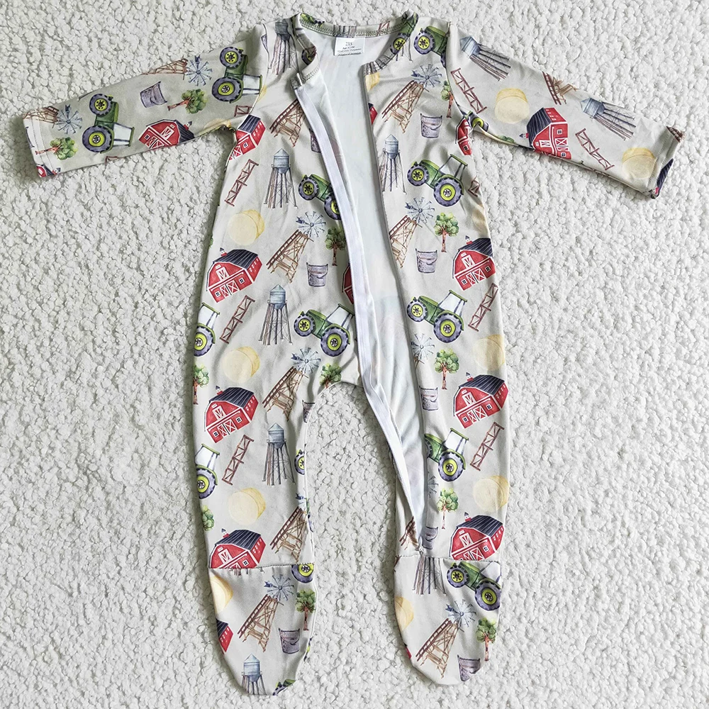 Hot Sale Infant Baby Footie Rompers Fall Unisex Romper Farm Boutique Zipper Design Toddlers Girls Rompers Jumpsuit New