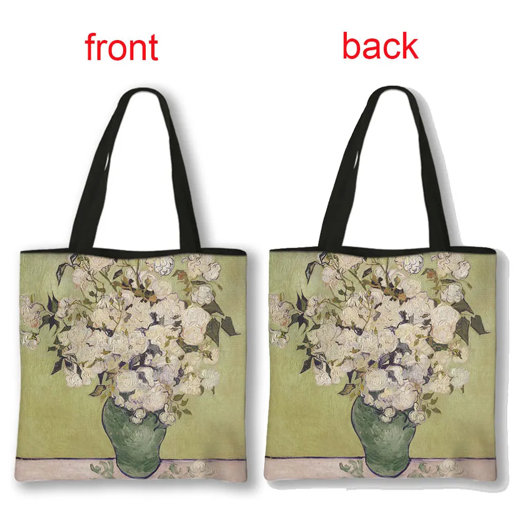 Van Gogh Cafe In Arles / Starry Night / Sunflower Oil Painting Women Handbag Ladies Portable Tote Bags Fashion Shopping Bag Gift 