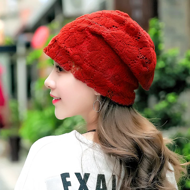 

1PC Warm Hollow Lady Windproof Beanie Lace Hat Fashion Outdoor Headscarf Breathable