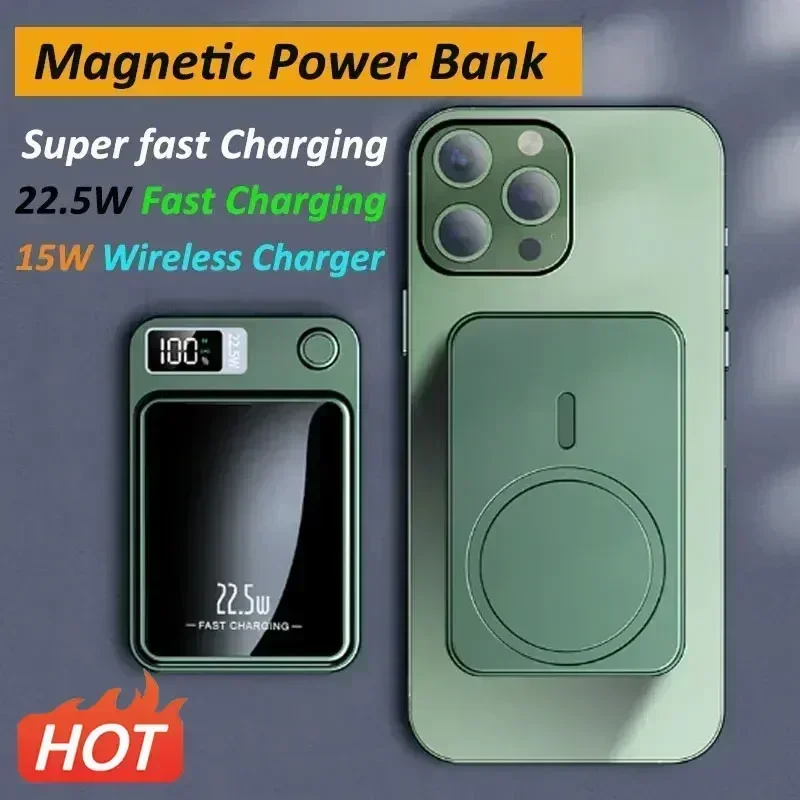 50000Mah Power Bank Per Macsafe Magnetic Super Fast Charging Qi Wireless Charger Powerbank Per Iphone 15 14 13 Samsung Xiaomi