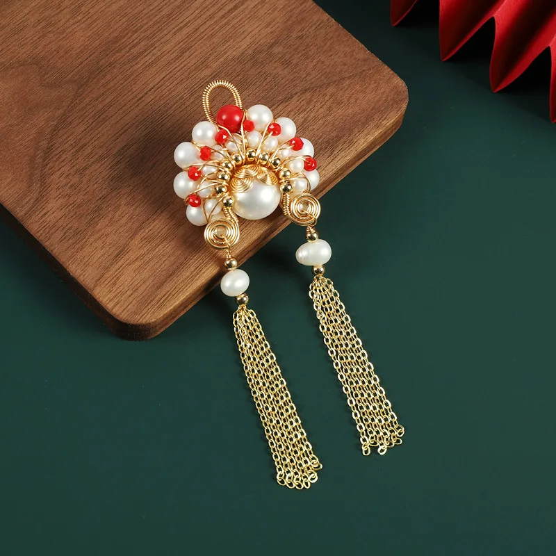 

Chinese Style Natural Pearl Knife Madan Mask Design Brooch High-grade Feeling Small National Fashion Accessory Pin