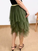 Women Layered Tulle Irregular Midi Skirts Retro Fairycore Aesthetic Y2K Skirt High Waist Pleated Skirts Bohemian Streetwear - Image 2