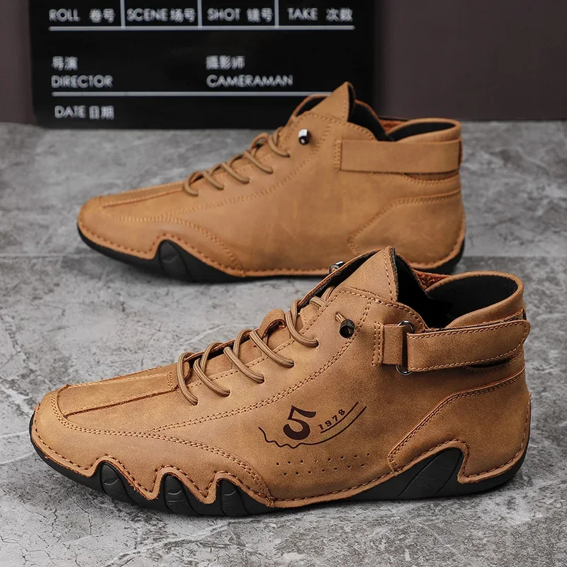 Ankle Leather Boots Men Fashion High Top Casual Shoes Handmade Botines Hombre Botte Homme Plus Big Size 48 49 50