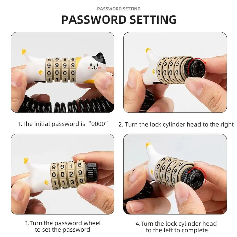 ROCKBROS Bicycle Helmet Lock 4-Digit Combination Password Lock Cartoon Cat Mini Portable Cable Lock Anti-Theft Bike Lock Cycling