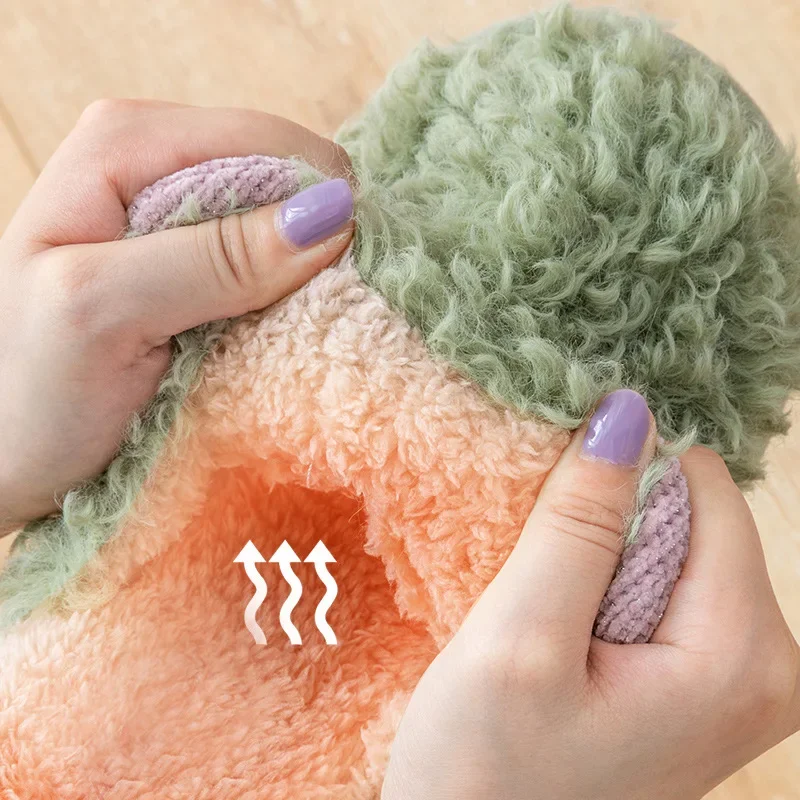 New Fashion Winter Cotton Home Slippers for Women Plush Warm Cozy Furry Shoes Couple Indoor Footwear Cute Fluffy Slippers