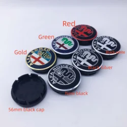 4 - Piece 56mm Black Wheel Hub Logo Caps - Car Wheel Cover Modification Accessory - Black white (4pcs 56mm black cap)
