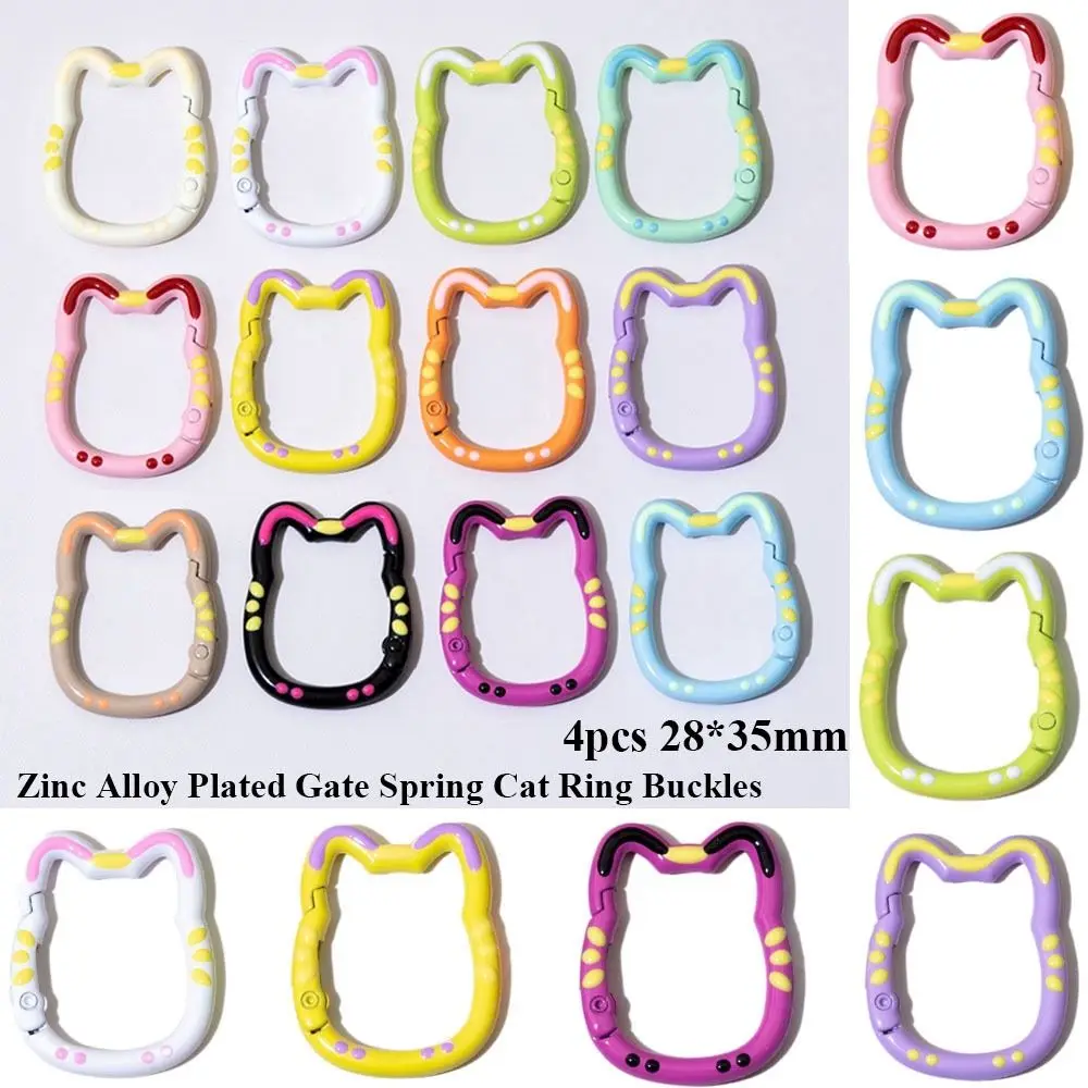 

4pcs 28*35mm Spring Cat Ring Buckles High Quality Multicolors Cat Shape Bag Belt Buckle Zinc Alloy Hooks Purses Handbags