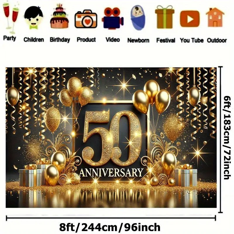 Elegantes 50. Jubiläums-Feierbanner – Partydekoration, geeignet für Haus-, Garten-, Studio- und Outdoor-Aktivitäten – Detail 3