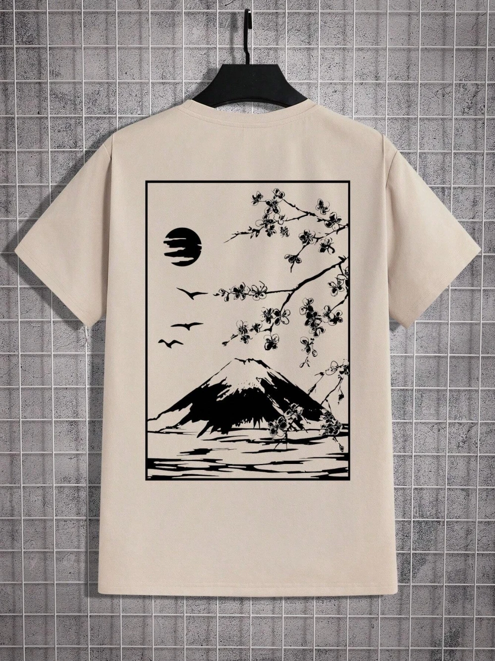 Tokyo Sakura Mount Fuji Business Card T Shirt Men Fashion Tee Clothes Cotton Summer Casual Tops Hip Hop Loose Cotton T-Shirt