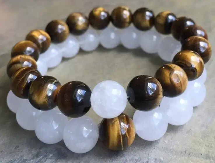 

50pcs 10mm natural White Jade Tiger's bead Bracelet Cuff Wrap Office Wear Unique Party Eco-Friendly Children Custom Men Link