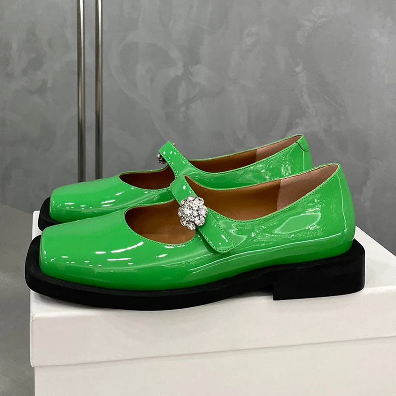 

Spring Autum Retro Women's Shoes Material Square Toe Rhinestone Mary Janes Lovely Comfortable Casual Ladies' Small Leather Shoes