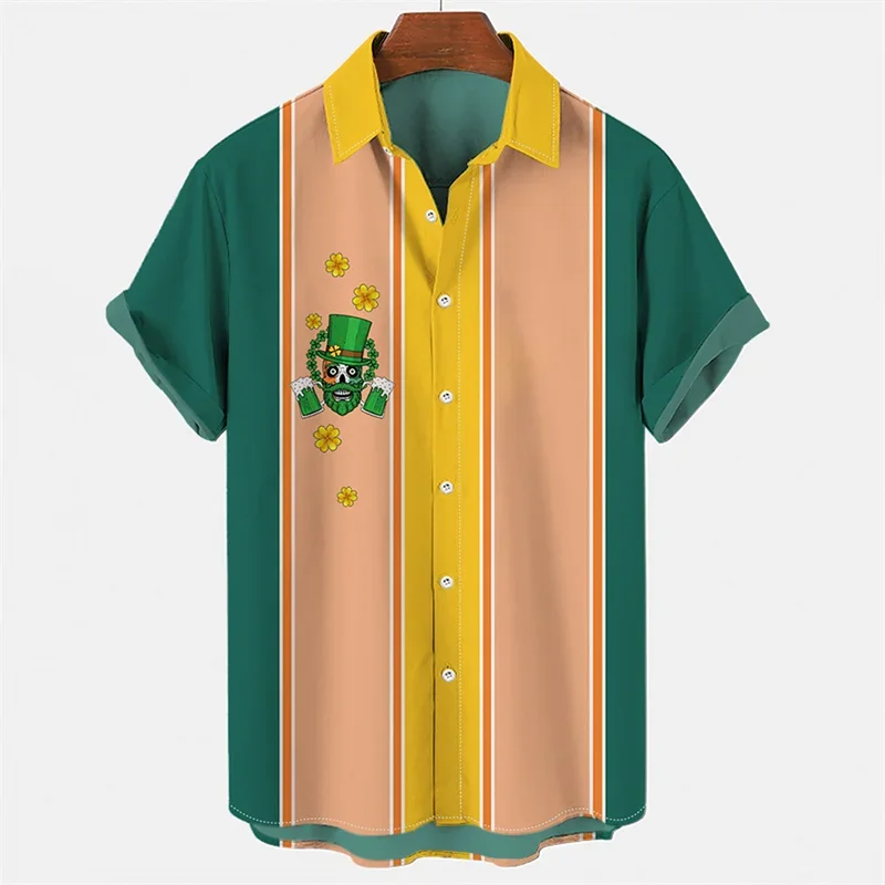 2024 new summer men's shirt loose 3D pattern clover element printed casual daily short-sleeved shirt S-5XL 4