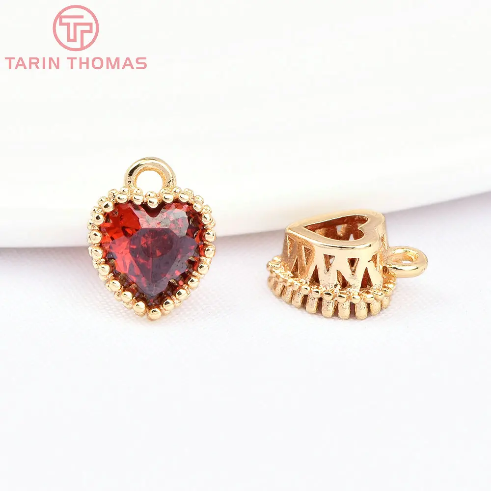 (7539) 6PCS 6,5x8MM 24K Gold Farbe Messing mit Zirkon Herz Charms Anhänger Hohe Qualität DIY schmuck Erkenntnisse Zubehör – Detail 35