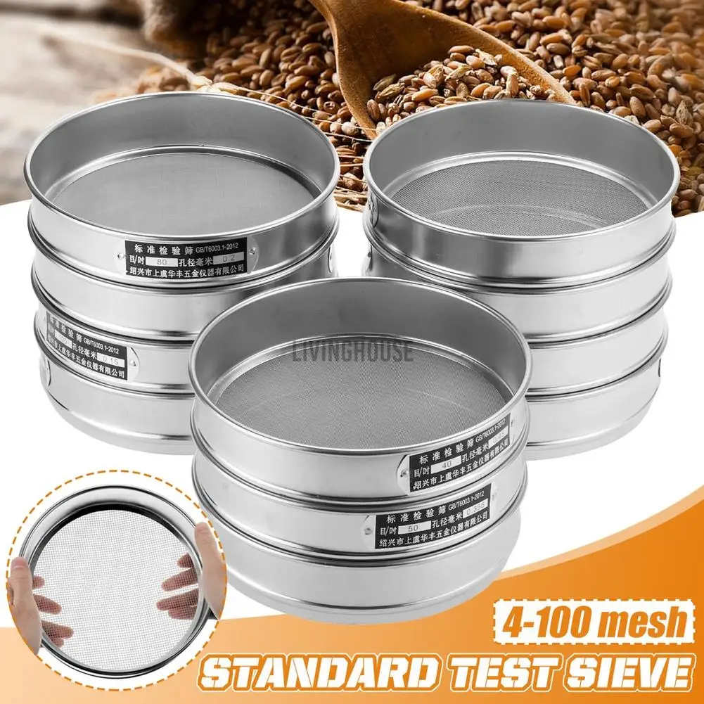 Standardowy sito testowe laboratoryjny 4-100 Mesh o średnicy 200mm 4.75-0.15mm ze stali nierdzewnej sito do przesiewania mąki do pobierania próbek z dwuwarstwową ramą do wykrawania